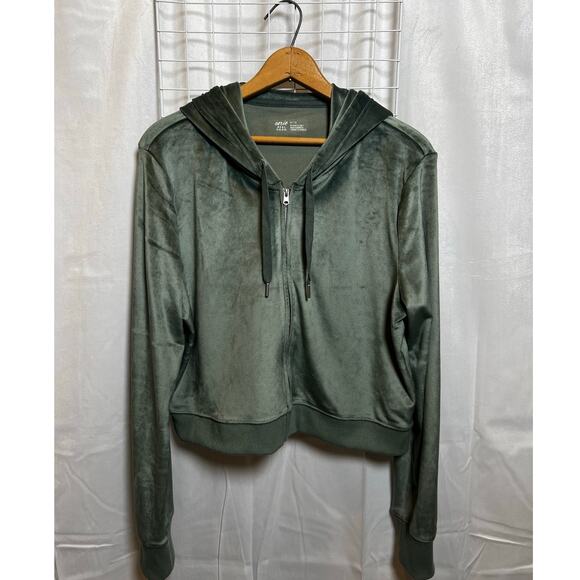 Aerie Dreamy Velour Cropped Hoodie Full Zip Green XL - Picture 1 of 8